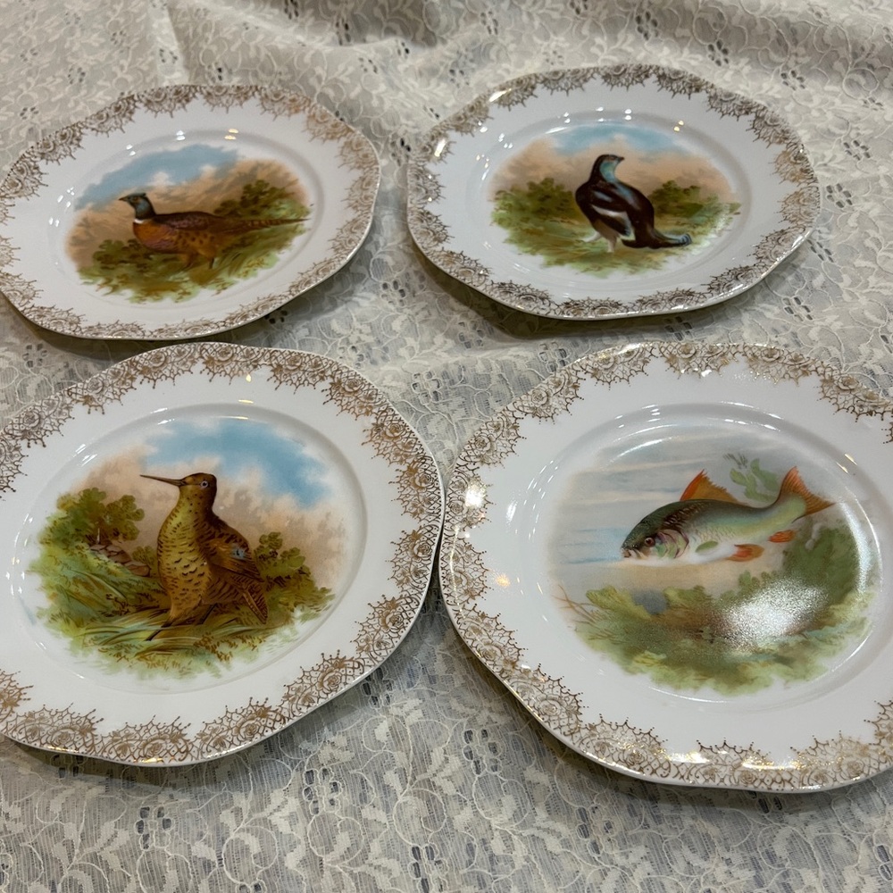 Z.S. & Co. Bavarian Mignon 1880’s-1910 Vintage Animal Porcelain Plates Set of 4